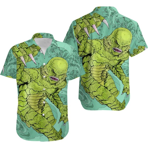 Monster Movie Creature From The Black Lagoon 3D Printed Button Up Shirt-image