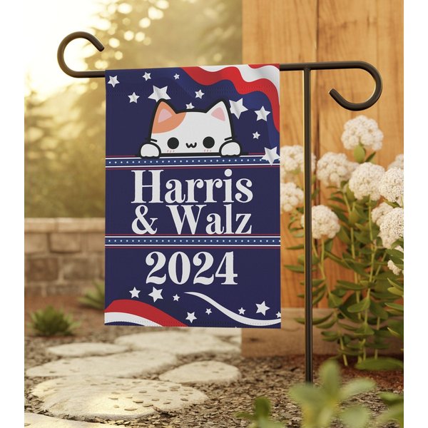 Harris Walz Cat Yard Flag, Double-sided Hanging Garden Flag