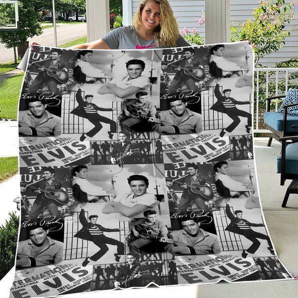 Elvis Fleece Blanket | King Of Rock And Roll Fan Blanket| Custom Presley Blanket Gift-image