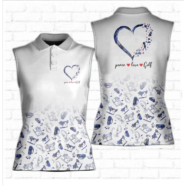 Peace Love Golf Heart Golf Seamless Marble Pattern Women Sleeveless Polo-image
