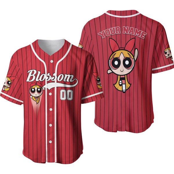 Personalize Blossom Jersey, Power Puff Girls Baseball Shirt, The Powerpuff Girls Jersey-image