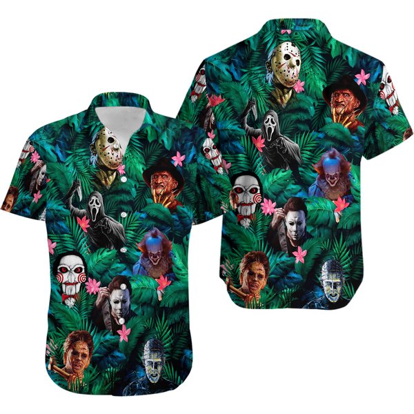 Horror Movie Hawaiian Button Up Shirt Michael Myers Freddy Kruger-image