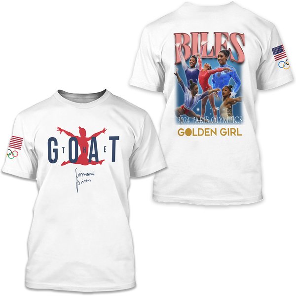Hot Hot - Goat Simone Biles 2024 Paris Olympics Golden Girl 3D T-Shirt – White-image