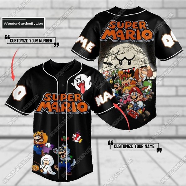Personalized Halloween Mario Shirt, Super Mario Horror Baseball Jersey For Team-image