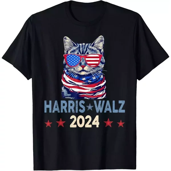 Cat Kamala Harris Tim Walz T-Shirt-image