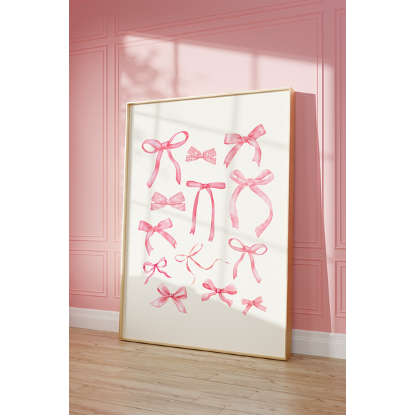 Pink Bows Coquette Wall Art - Girly Room Decor-image