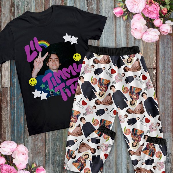 Timothe Chalamet Pajamas Set, Personalized Family Pajamas, Family Christmas Pajamas Set.-image