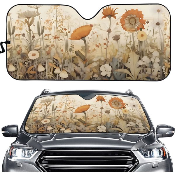 Vintage Botanical Wildflower Car Sunshade, Botanical Windshield Visor, Uv Privacy Sunshade, Car Decoration