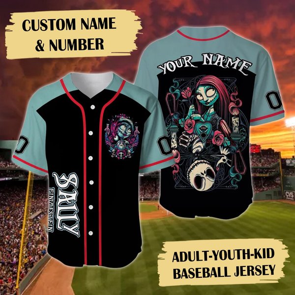 Personalized Halloween Baseball Jersey, Sally Couple Baseball Shirt, Nightmare Before Christmas Sport Jersey Team, Horror Halloween Shirt-image