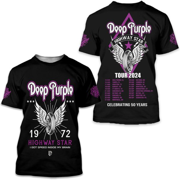Deep Purple Highway Star Tour 3D T-Shirt I Got Speed Inside My Brain-image