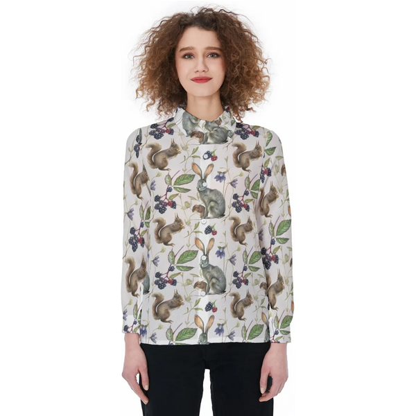 Vintage Rabbit Pattern Women Casual Shirt, Vintage Rabbit Blouse Shirt-image