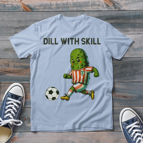 Pickle Playing Soccer Dill With Skill T-Shirt, Funny Vintage Cucumber Tee-image