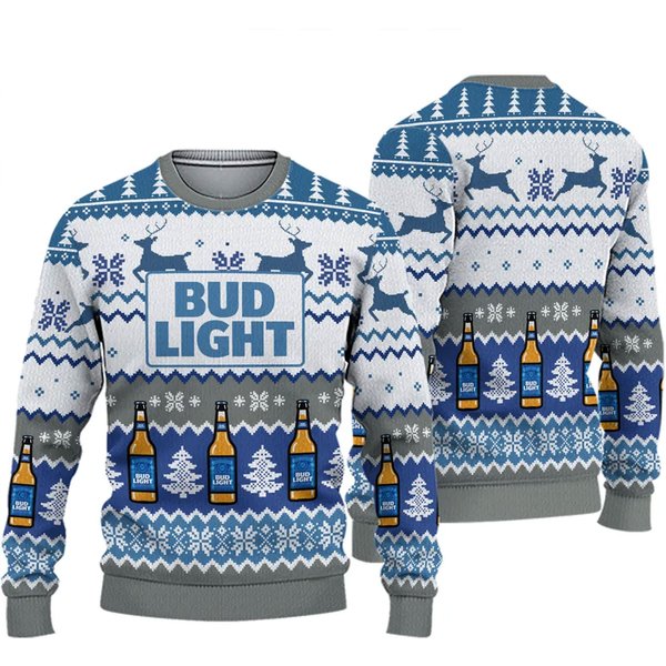 Bud Light Beer Ugly Christmas 3D Sweater-image