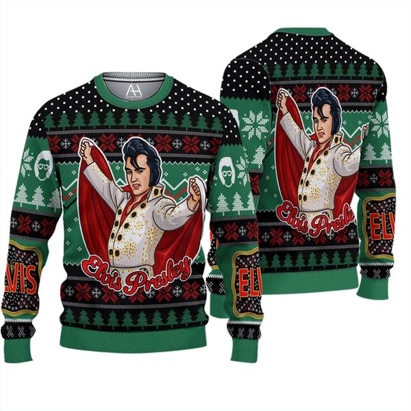 Elvis Presley King Of Rock Love Ugly Christmas Knitted Sweater-image