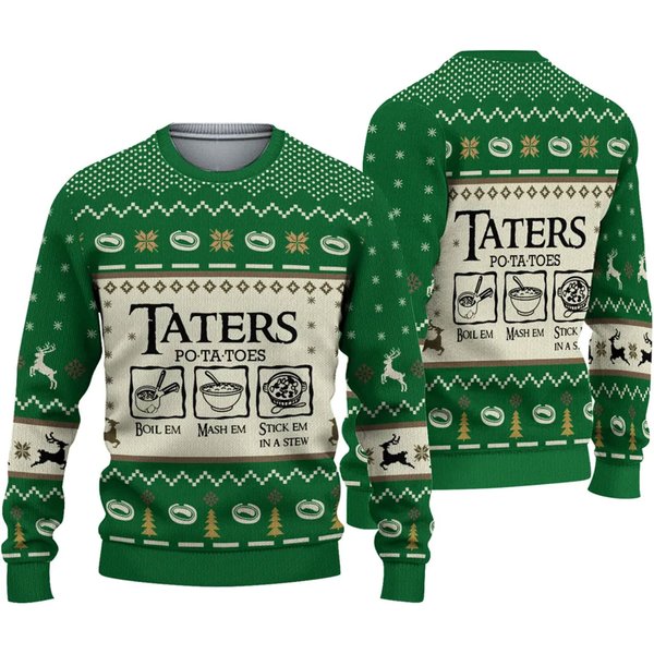 Lotr Lord Of The Rings Taters Potatoes Green Ugly Christmas 3D Sweater-image