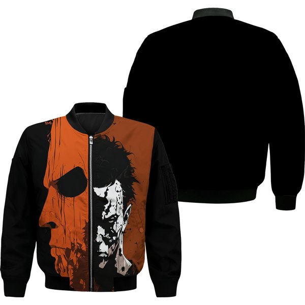 Michael Myers Split Face Halloween 1980S Slasher Horror Film Movie Art Bomber Jacket-image