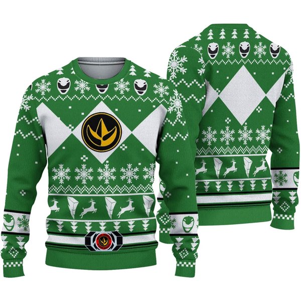 Mighty Morphin Green Power Ranger Knitted Ugly Christmas Sweater-image