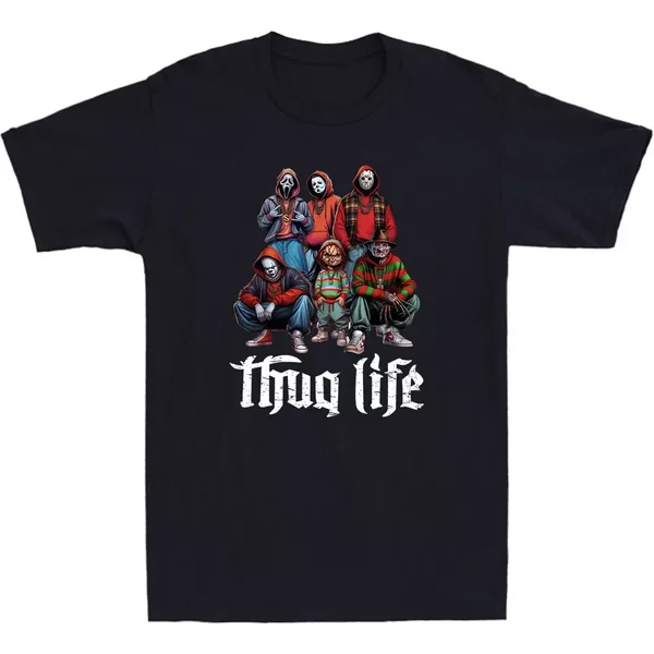 Thug Life Gangster Movie Killer Character Horror Halloween Vintage Men's T-Shirt-image