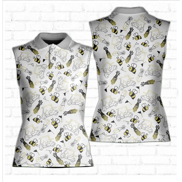 Cute Bee Golf Pattern Apparel Women Sleeveless Polo-image
