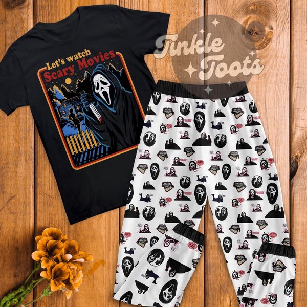 Let's Watch Scary Movies Halloween Pajamas Set, Ghostface Pajamas For Adult And Kids