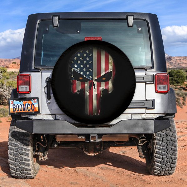 American Flag Skull Patriotic Spare Tire Cover