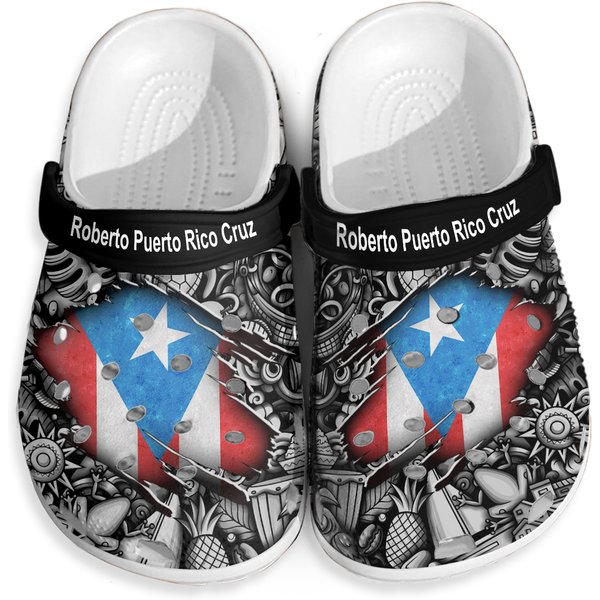 Puerto Rico Flag Personalized Clogs Shoes With Symbols-image