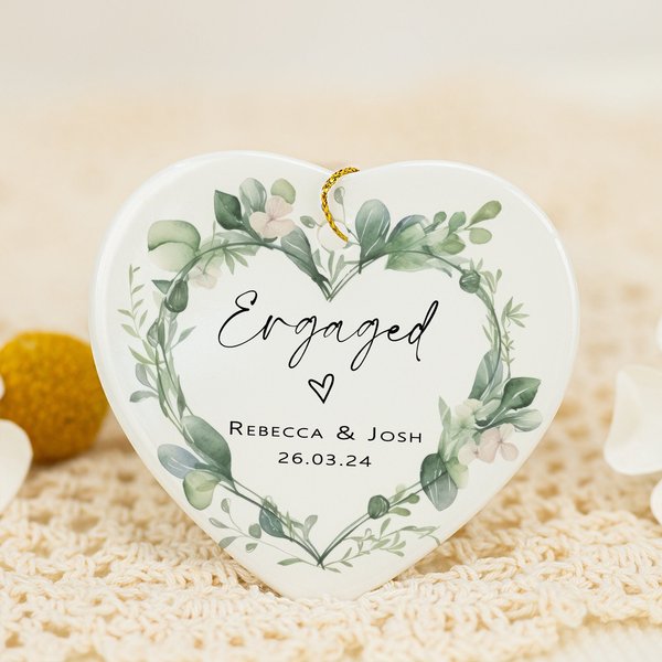 Personalised Eucalyptus Ceramic Ornaments, Engagement Gift, Gift For Couples-image