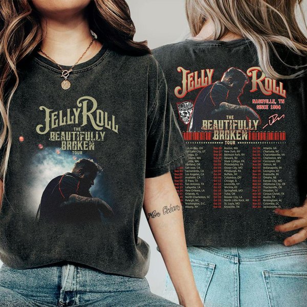 Jelly Roll 2 Sides Music Concert Roll Shirt, The Beautiful Broken Tour 2024 Country-image