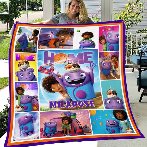 Personalized Oh Home Fleece Blanket, Custom Boov Oh Baby Cartoon Blanket-image