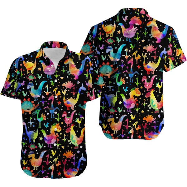Rainbow Dinosaur Hawaiian Shirts-image