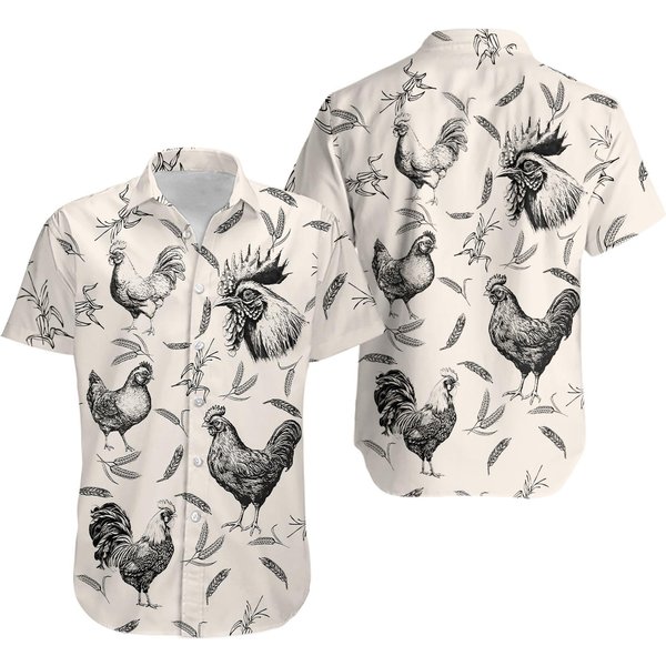 Chicken Button Shirt, Rooster Hawaiian Shirt, Rooster Button Up Shirt-image
