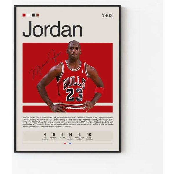 Michael Jordan Poster Mid Century Modern, Preppy Prints Vintage Poster Trendy Wall Art Decor-image