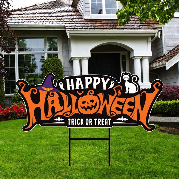 Halloween Yard Sign Decorations Outdoor Die Cut, Spooky Jack O Lantern Lawn Garden Party Decor, Trick Or Treat Yard Sign-image