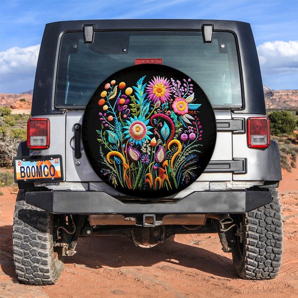 Faux Embroidery Botanical Spare Tire Cover-image