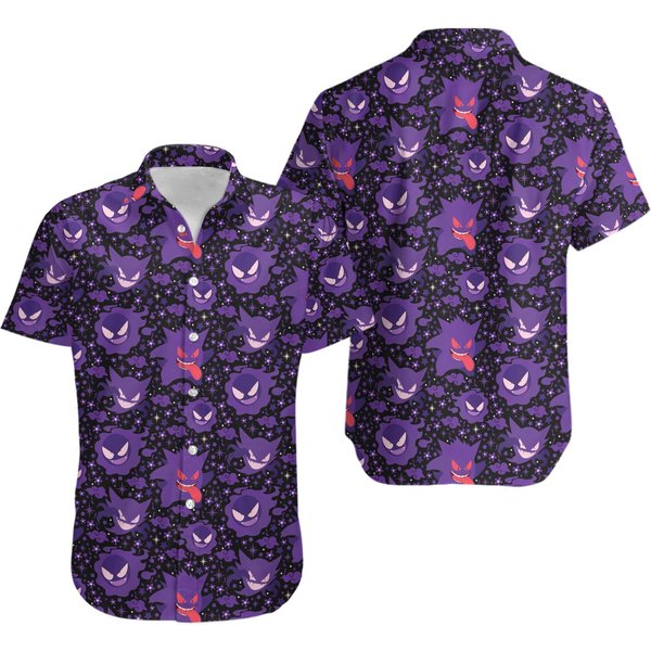 Gengar Hawaiian Button-Up Shirt Gengar Ghost Shirt Gift-image