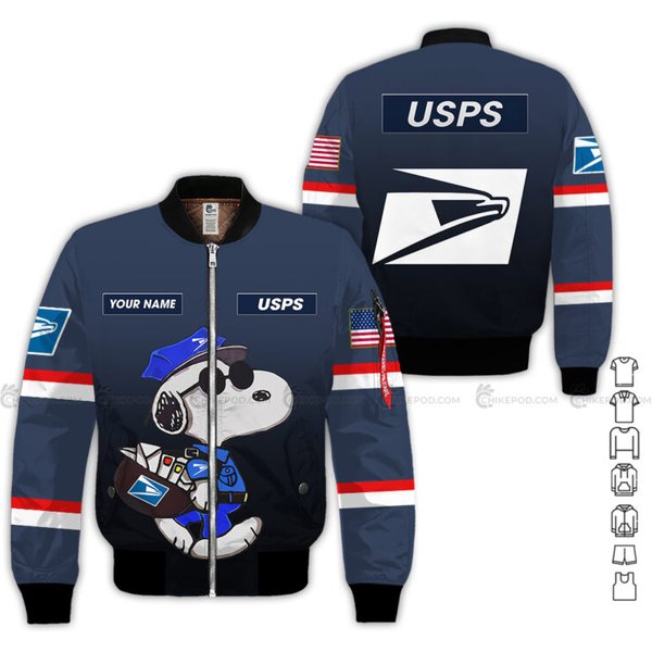 Personalized Name Snoopy Love Postal Worker 3D Bomber Jacket Hk109-image