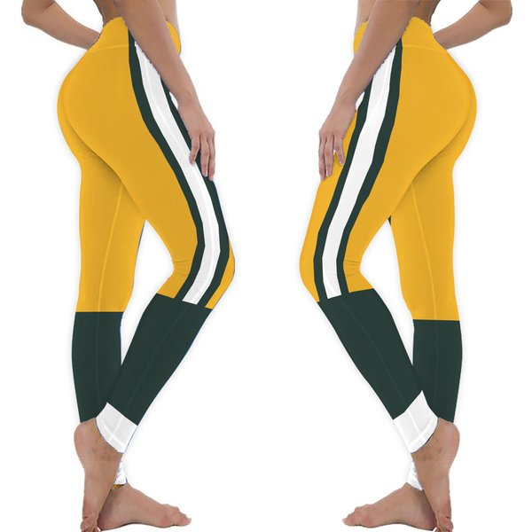 Green Bay Fan/Team Colors With Green-Gold-White Striped/ Ladies Football Style Sports Leggings-image