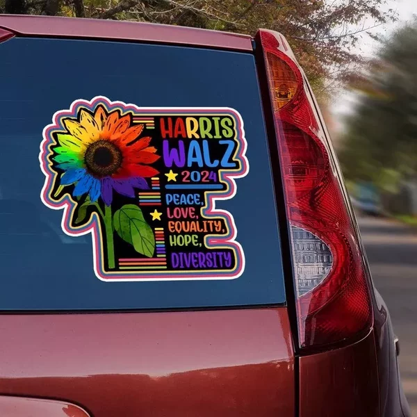Sunflower Harris Walz 2024 Peace Love Equality Hope Diversity Decal-image