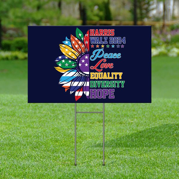 Harris Walz Peace Love Equality Hope Diversity Yard Sign-image