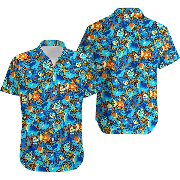 Water Type Monsters Aloha Shirt, Pocket Monster Character Hawaiian Shirt-image