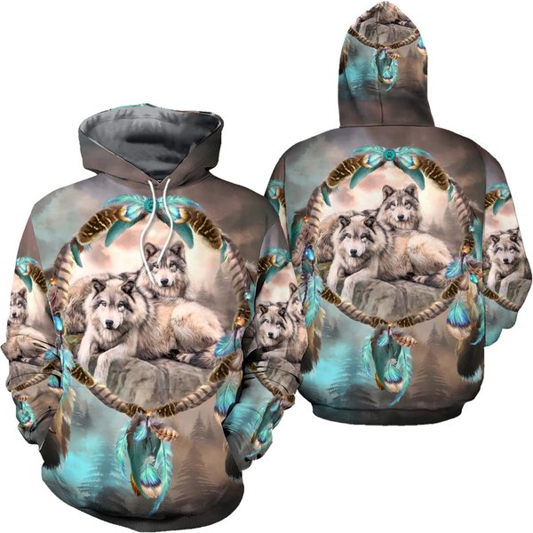 Native Wolf 3D Hoodie, Native American Style 3D Hoodie-image