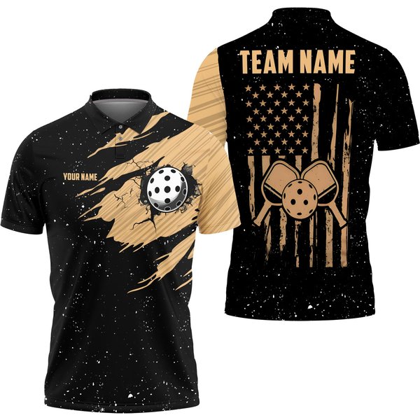 Pickleball Golden Broken Personalized Name, Team Name Unisex Polo Shirt-image