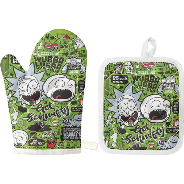 Rick And Rickandmorty Combo 2 Oven Mitts And 1 Pot Holder Set
