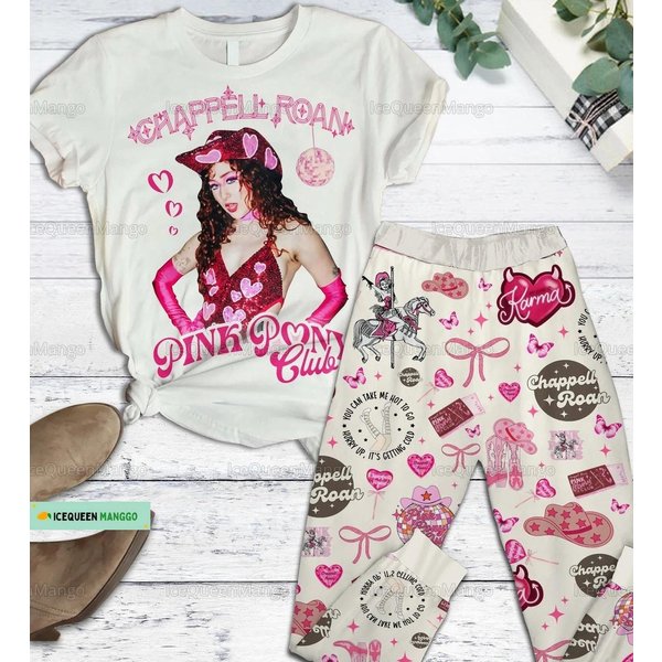 Chappell Roan T-Shirt Pajamas Set, Chappell Tour 2024 Pajamas, Pink Pony Club-image