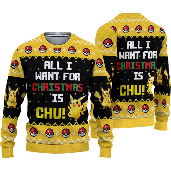 All I Want Picachu Pkm Ugly Christmas Sweater, Christmas Gift-image
