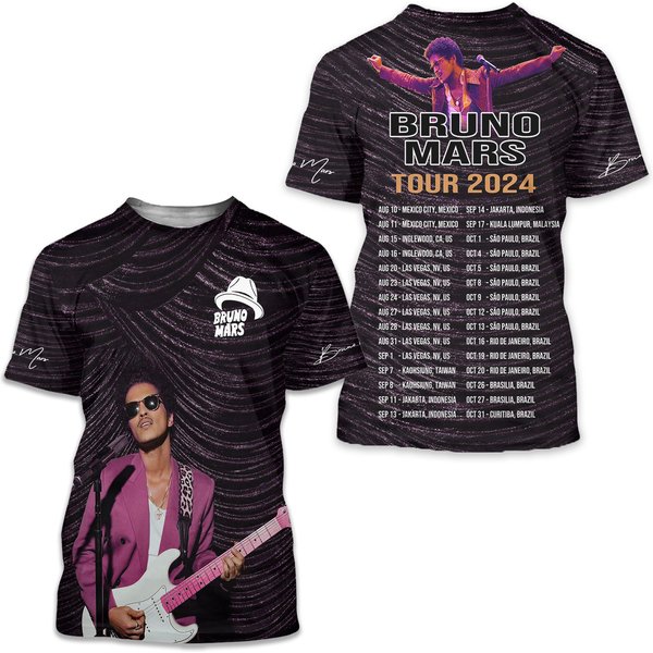 Bruno Mars Tour 2024 Worldwide Broken Heart 3D T Shirt-image