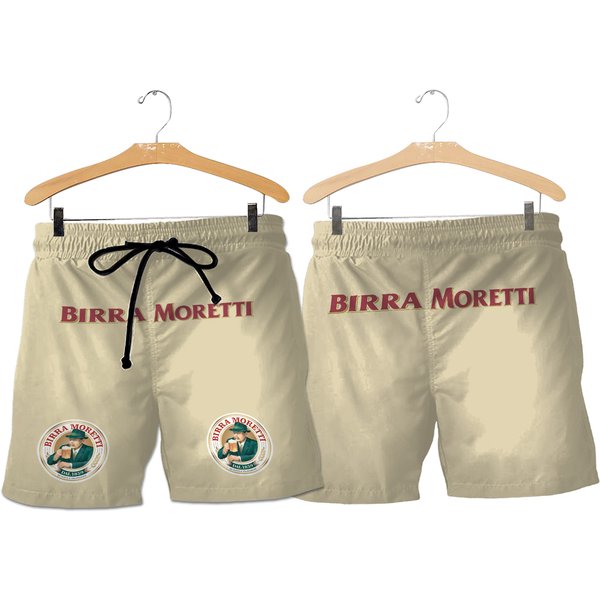 Birra Moretti Horizontal Text Shorts, Beer Basic Men Hawaiian Shorts, Birra Moretti Hawaii Beach Short-image