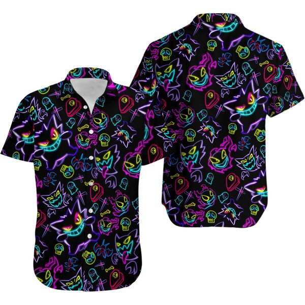 Gengar Ghost Hawaiian Shirt, Button Up Shirt-image