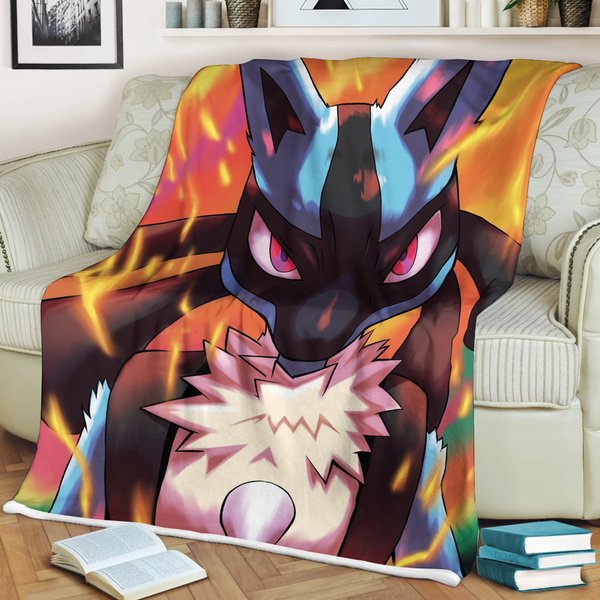 Lucario Throw Blanket! Perfect For A Gift, Present, Holiday, Birthday! Japanese Anime-image