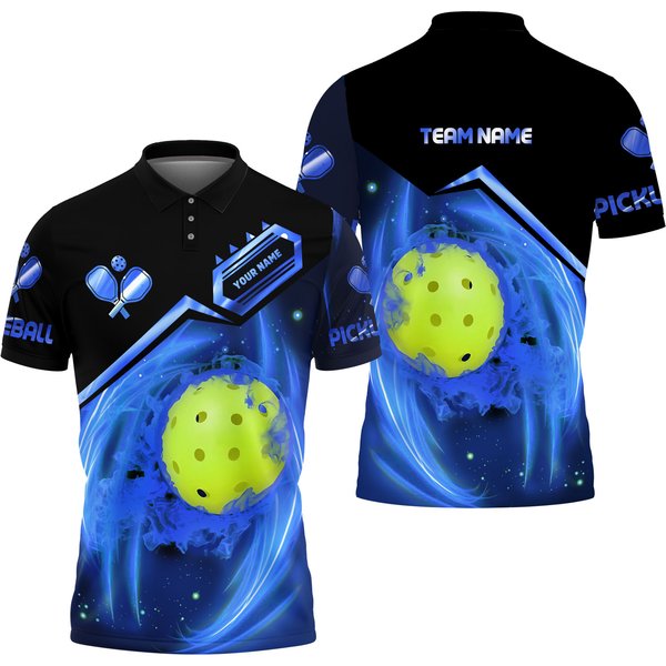 Pickleball Light Pattern Blue Personalized Name, Team Name Unisex Polo Shirt-image